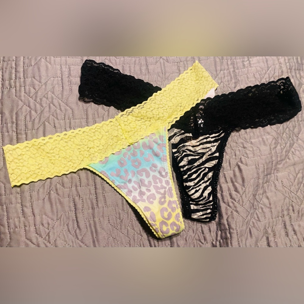 Two pairs of Animal Print Thongs - Make + Model Size M & Victoria’s Secret OS